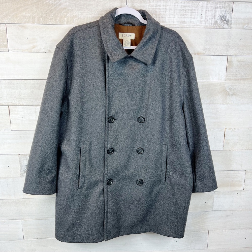 J Crew Mens Wool Dock Peacoat Jacket Size XL Antique Pewter Gray EUC Pockets